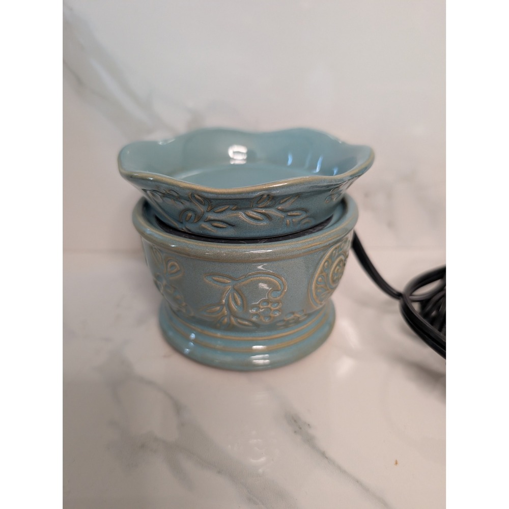 Scentsy Carrey Element Warmer Blue Floral Ceramic Electric Wax Melter